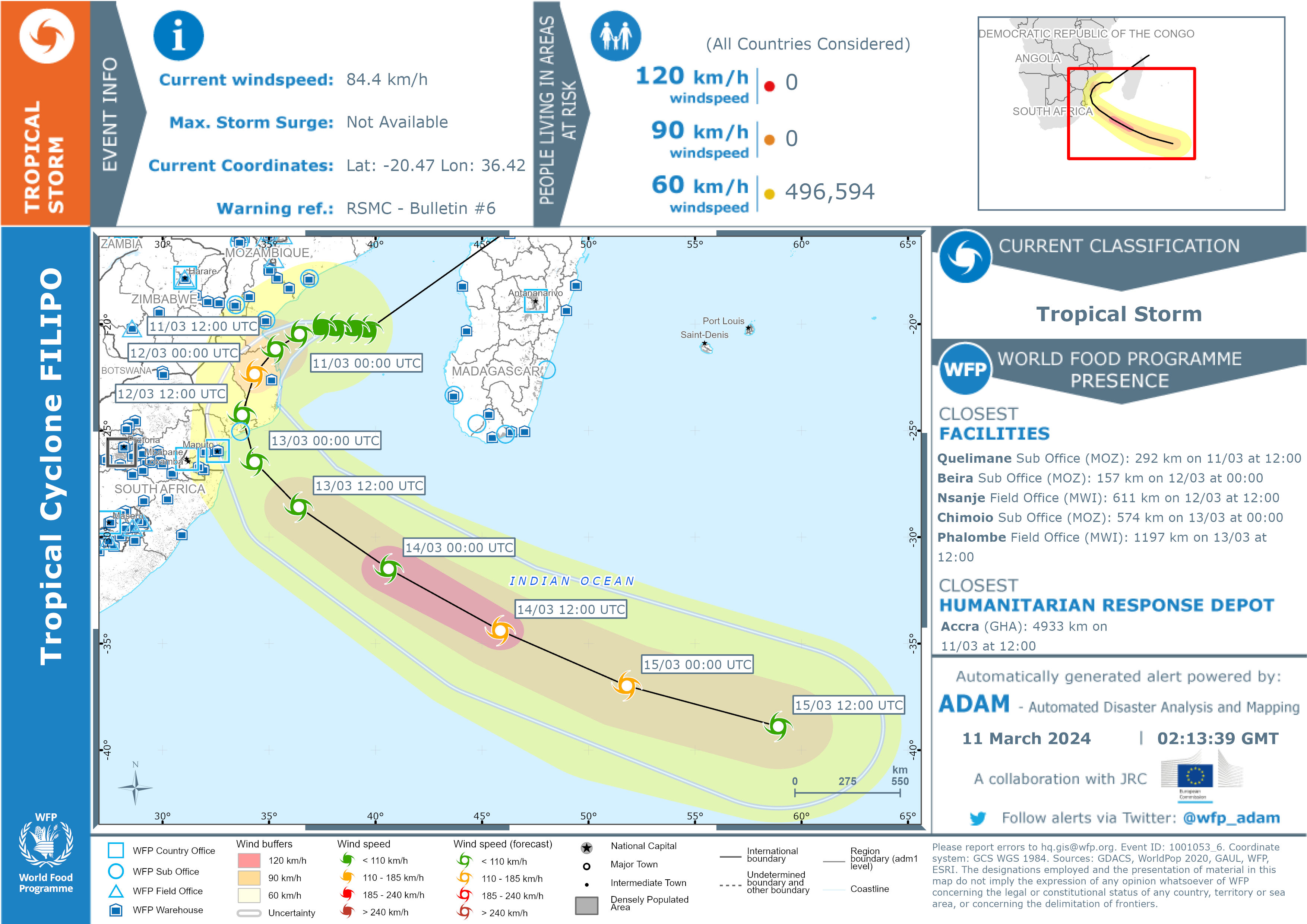 Overall Orange Tropical Cyclone alert for FILIPO-24 in Mozambique, South  Africa, Eswatini, Zimbabwe, Malawi from 03 Mar 2024 06:00 UTC to 14 Mar  2024 12:00 UTC