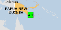 Green earthquake alert (Magnitude 4.9M, Depth:10km) in Papua New Guinea 01/05/2024 07:39 UTC, 90 thousand in 100km.