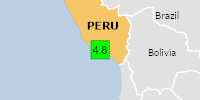 Green earthquake (Magnitude 4.8M, Depth:101.974km) in Peru 13/11/2025 09:04 UTC, 150 thousand in 100km.