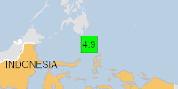 Green earthquake (Magnitude 4.9M, Depth:22.361km) in Indonesia 27/11/2025 12:31 UTC, 150 thousand in 100km.