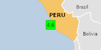 Green earthquake (Magnitude 4.6M, Depth:10km) in Peru 28/12/2025 13:09 UTC, 20 thousand in 100km.