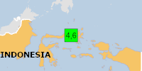 Green earthquake (Magnitude 4.6M, Depth:40.752km) in Indonesia 29/12/2025 14:43 UTC, 3 thousand in 100km.