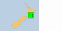 Green earthquake (Magnitude 4.9M, Depth:22.788km) in New Zealand 13/01/2026 10:21 UTC, 240 thousand in MMI&>=III.