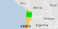 Green earthquake (Magnitude 4.5M, Depth:126.524km) in Chile 26/02/2026 18:45 UTC, 50 thousand in 100km.
