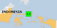 Green earthquake (Magnitude 4.6M, Depth:35km) in Indonesia 02/04/2026 21:52 UTC, 3 thousand in 100km.