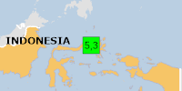 Green earthquake (Magnitude 5.3M, Depth:35km) in Indonesia 03/04/2026 00:32 UTC, 3 thousand in 100km.