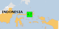 Green earthquake (Magnitude 4.7M, Depth:32.187km) in Indonesia 17/04/2026 10:21 UTC, 3 thousand in 100km.
