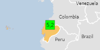 Green earthquake (Magnitude 5.2M, Depth:129.427km) in Ecuador 21/04/2026 02:22 UTC, 30 thousand in MMI IV.