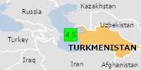 Green earthquake (Magnitude 4.5M, Depth:10km) in Turkmenistan 26/04/2026 17:09 UTC, 6 thousand in 100km.