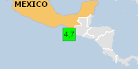 Green earthquake (Magnitude 4.7M, Depth:10km) in Mexico 07/05/2026 08:13 UTC, 20 thousand in 100km.