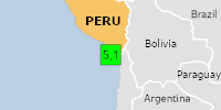 Green earthquake (Magnitude 5.1M, Depth:10km) in Peru 29/05/2026 05:32 UTC, 80 thousand in 100km.