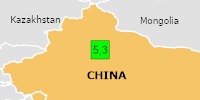 Green earthquake (Magnitude 5.3M, Depth:10km) in China 29/05/2026 06:55 UTC, 180 thousand in 100km.