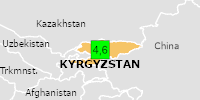 Green earthquake (Magnitude 4.6M, Depth:10km) in Kyrgyzstan 29/05/2026 08:15 UTC, 380 thousand in 100km.