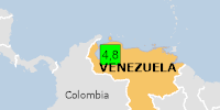 Green earthquake (Magnitude 4.8M, Depth:10km) in Venezuela 04/06/2026 23:41 UTC, 3.2 million in 100km.