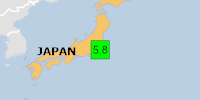 Green earthquake (Magnitude 5.8M, Depth:43km) in Japan 26/06/2026 03:46 UTC, 130 thousand in MMI V.