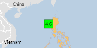 Green earthquake (Magnitude 4.6M, Depth:10km) in Philippines 28/06/2026 19:25 UTC, 470 thousand in 100km.