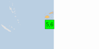 Green earthquake (Magnitude 5.6M, Depth:536.709km) in Fiji 01/07/2026 10:42 UTC, 10 thousand in MMI II.
