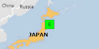 Green earthquake (Magnitude 6M, Depth:43.568km) in Japan 01/07/2026 12:08 UTC, 1.6 million in MMI IV.
