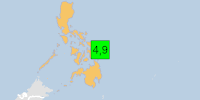 Green earthquake (Magnitude 4.9M, Depth:10km) in Philippines 08/07/2026 20:32 UTC, 220 thousand in 100km.