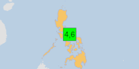 Green earthquake (Magnitude 4.6M, Depth:10km) in Philippines 14/07/2026 01:03 UTC, 5.1 million in 100km.