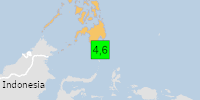 Green earthquake (Magnitude 4.6M, Depth:66.185km) in Philippines 14/07/2026 01:38 UTC, 330 thousand in 100km.