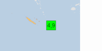 Green earthquake (Magnitude 4.9M, Depth:10km) in New Caledonia 14/07/2026 01:27 UTC, Few people affected in 100km.