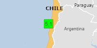 Green earthquake (Magnitude 5.1M, Depth:10km) in Chile 22/07/2026 09:34 UTC, 10 thousand in 100km.