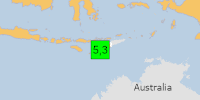 Green earthquake (Magnitude 5.3M, Depth:10km) in Indonesia 26/07/2026 10:57 UTC, 1.2 million in 100km.
