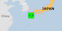 Green earthquake (Magnitude 4.9M, Depth:10km) in Japan 01/08/2026 12:47 UTC, 5.6 million in 100km.