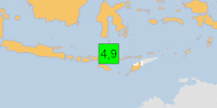 Green earthquake (Magnitude 4.9M, Depth:9.309km) in Indonesia 16/08/2026 17:26 UTC, 920 thousand in 100km.
