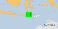 Green earthquake (Magnitude 4.6M, Depth:10km) in Indonesia 21/08/2026 01:38 UTC, 1.2 million in 100km.