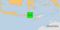Green earthquake (Magnitude 4.6M, Depth:10km) in Indonesia 21/08/2026 02:33 UTC, 1.3 million in 100km.