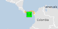 Green earthquake (Magnitude 5.8M, Depth:10km) in Panama 09/10/2026 18:37 UTC, 5 thousand (in MMI>=VII).