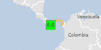 Green earthquake (Magnitude 6.6M, Depth:10km) in Panama 09/10/2026 20:25 UTC, 10 thousand (in MMI>=VII).