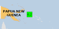 Green earthquake (Magnitude 6.2M, Depth:53.473km) in Papua New Guinea 11/10/2026 14:07 UTC, 3 thousand in MMI V.