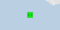 Green earthquake (Magnitude 6.9M, Depth:10km) in Central Mid-Atlantic Ridge 13/10/2026 12:23 UTC, No people affected in 100km.