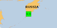 Green earthquake (Magnitude 6.9M, Depth:143.176km) in Russia 16/10/2026 03:35 UTC, 10 thousand in MMI V.