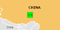 Green earthquake (Magnitude 5.9M, Depth:7km) in China 25/10/2026 11:25 UTC, 10 thousand in MMI>=V.