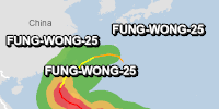 Red notification for tropical cyclone FUNG-WONG-25. Population affected by Category 1 (120 km/h) wind speeds or higher is 20.966 million .