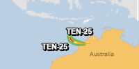 Green notification for tropical cyclone TEN-25. Population affected by Category 1 (120 km/h) wind speeds or higher is 0  (0 in Tropical Storm).